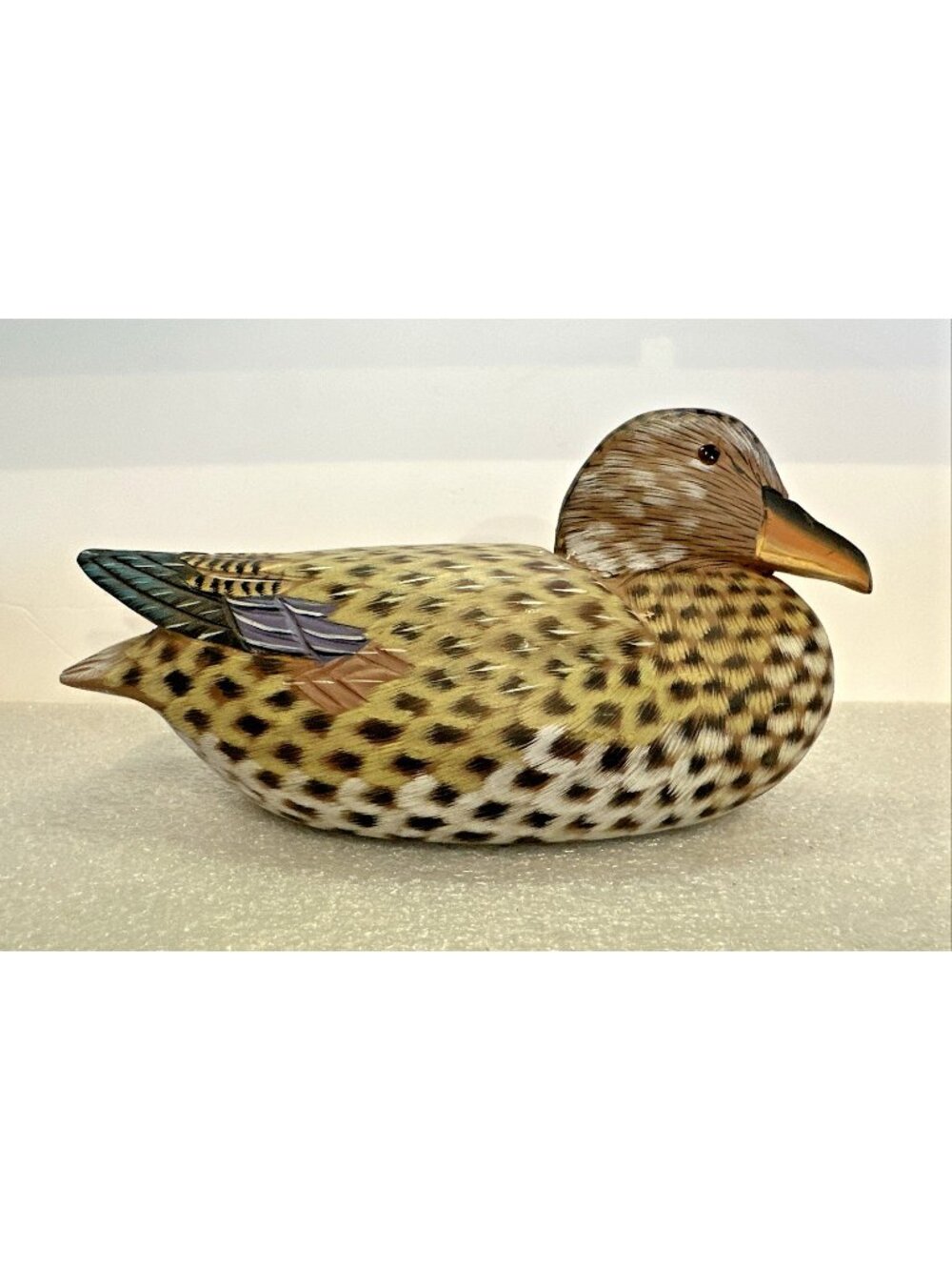 Vintage Wooden Female Mallard Duck Decoy 10" Hand Carved Hand Painted Sculpture